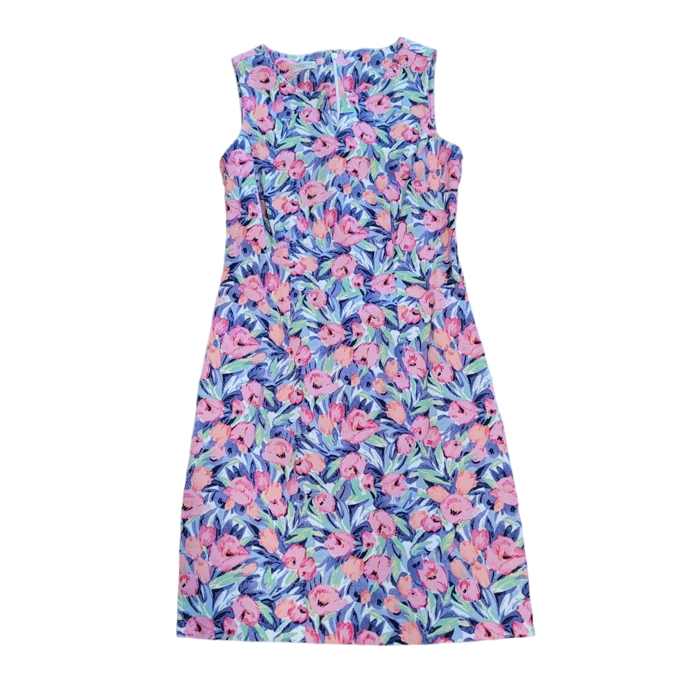 Talbots Pink White Sleeveless Tropical Floral Sheath Dress